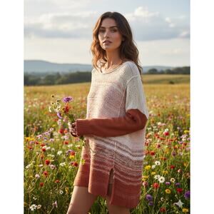 FREE PEOPLE XS/S women's cotton round neck oversized loose knit sweater copper